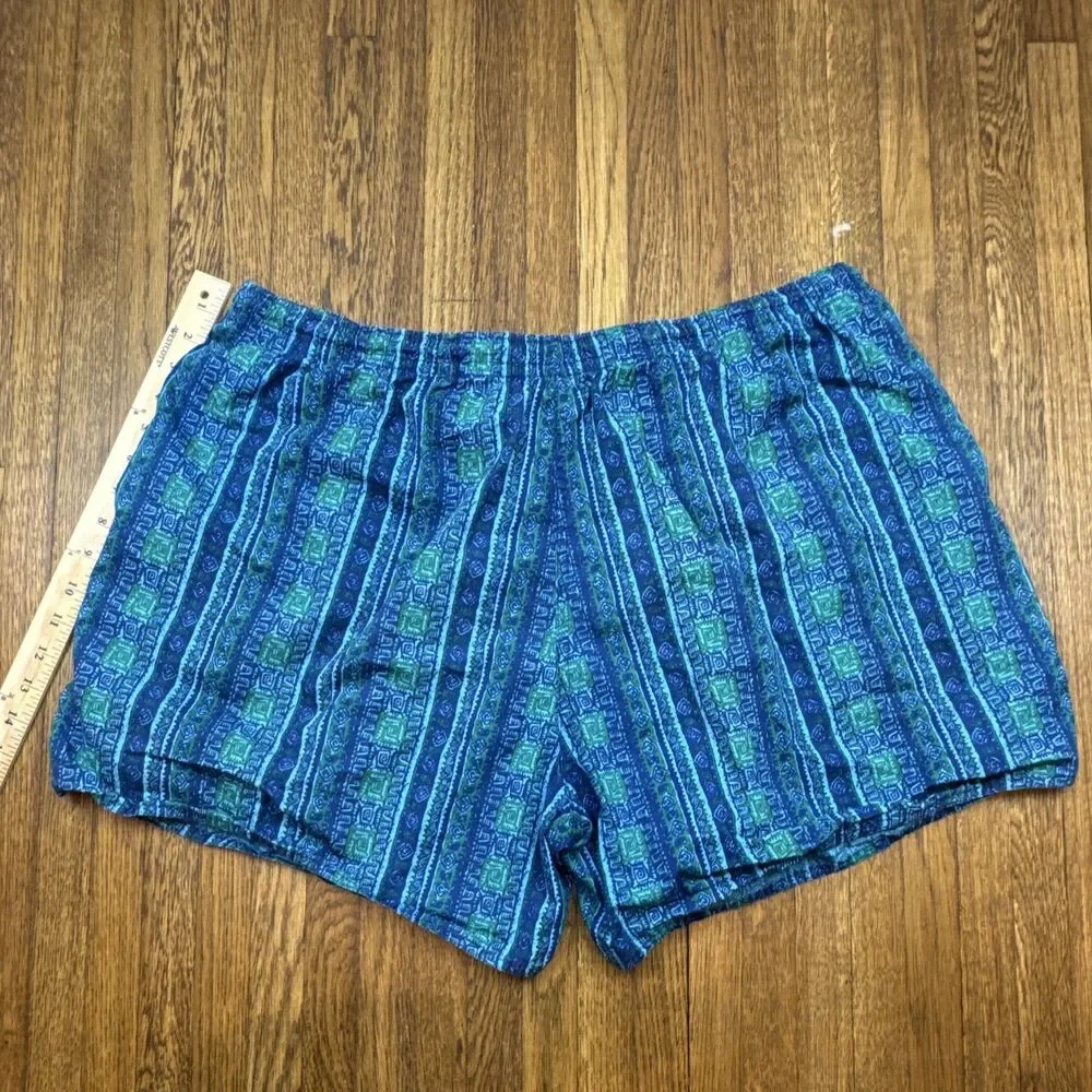 Pacific Connection Men's XL Blue/Green Geometric Swim Trunks Drawstring